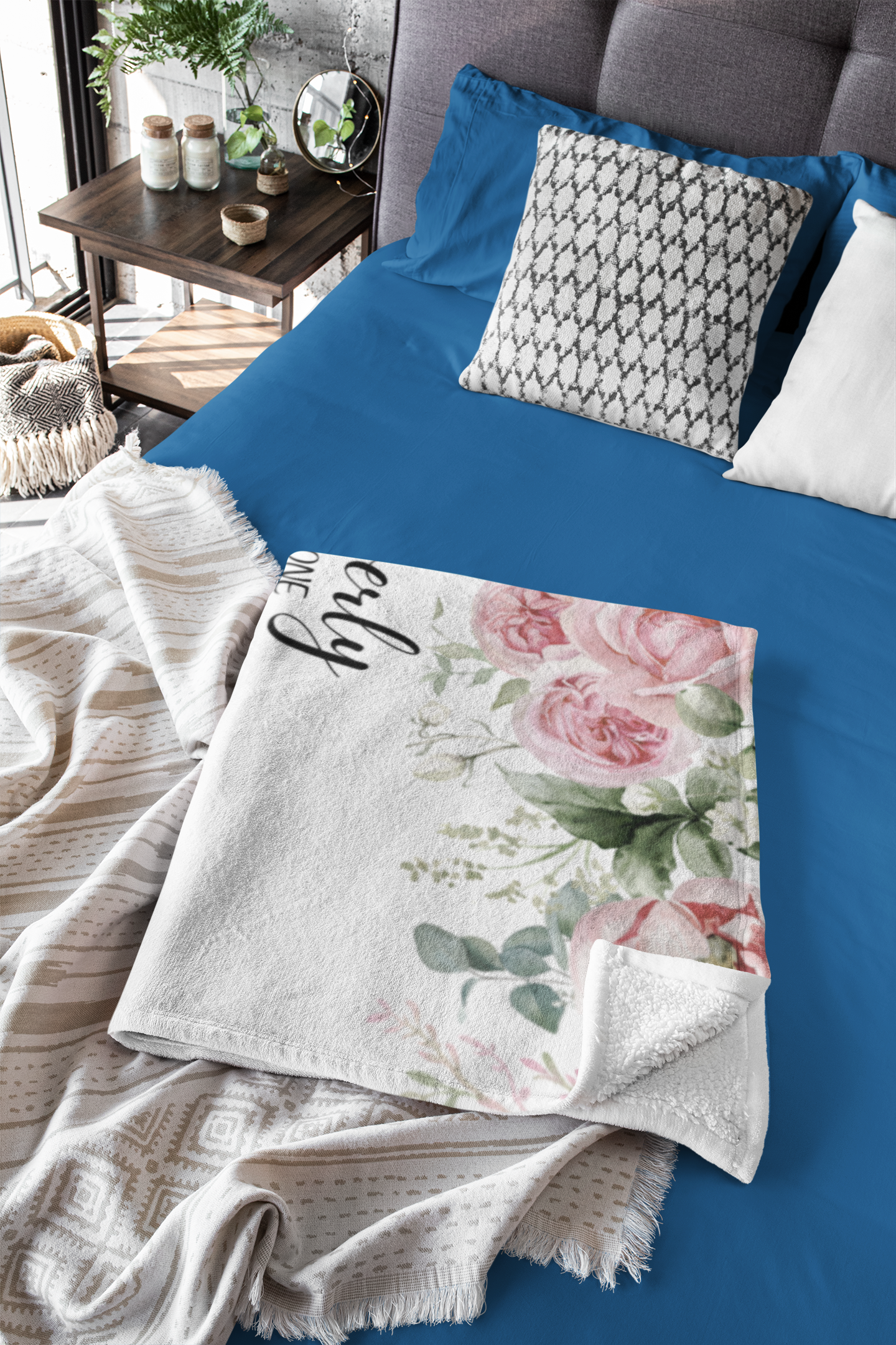 Rose Border Personalized Blanket Personalized | Rose Flower Border | VPS Cozy Plush Fleece Blanket - 30x40