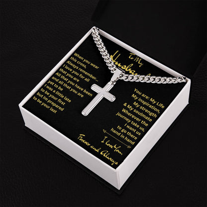 To My Husband | Cross on Cuban Link Chain