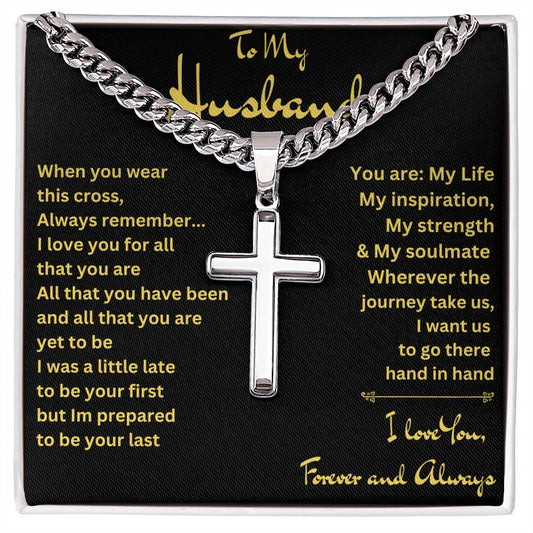 To My Husband | Cross on Cuban Link Chain