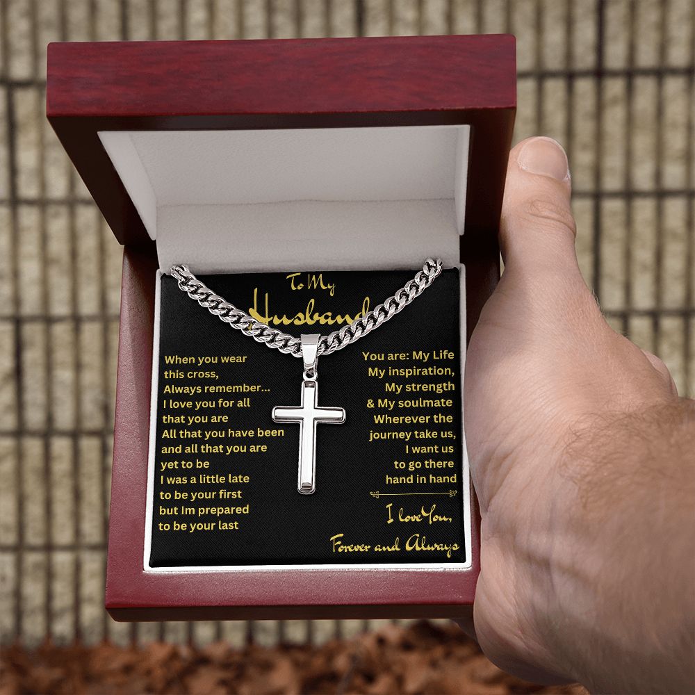 To My Husband | Cross on Cuban Link Chain