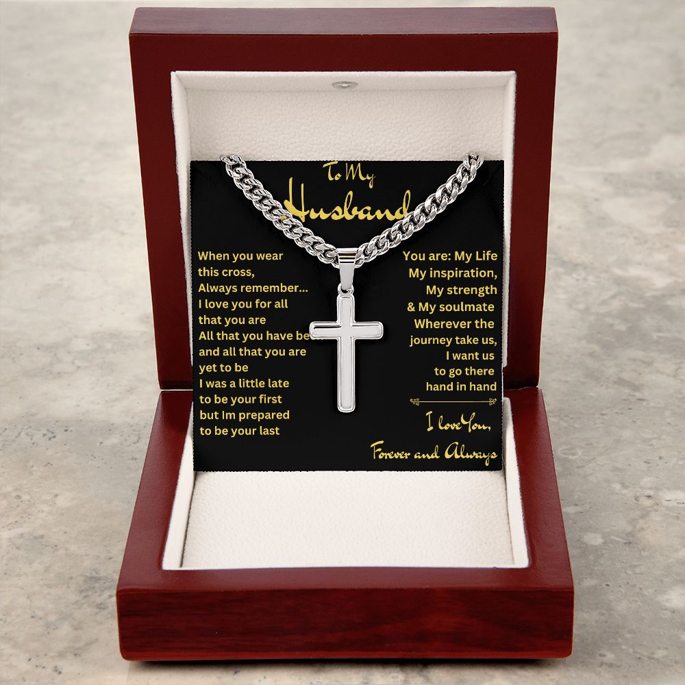 To My Husband | Cross on Cuban Link Chain