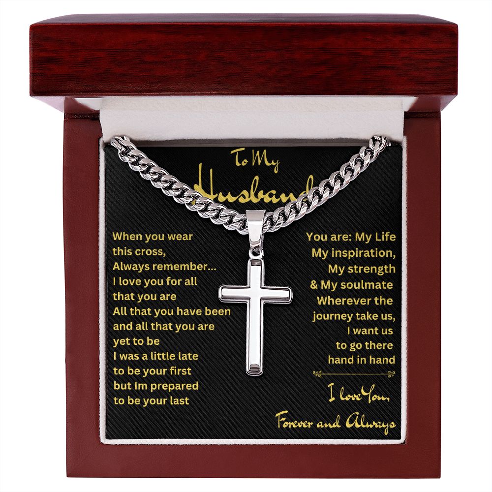 To My Husband | Cross on Cuban Link Chain