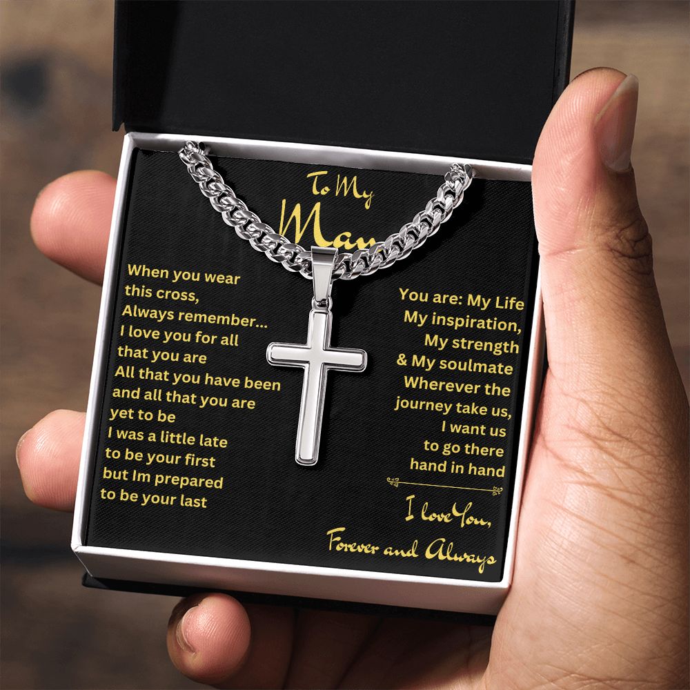 To My Man | Cuban Chain with Artisan Cross Necklace