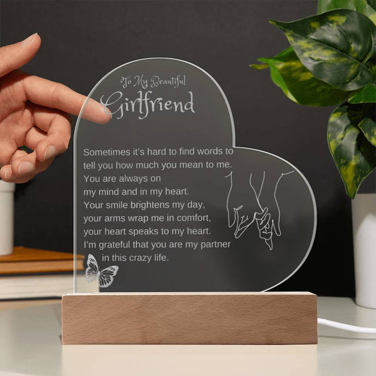 To My Girlfriend  | Engraved Acrylic Heart Plaque