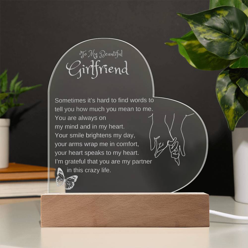 To My Girlfriend  | Engraved Acrylic Heart Plaque