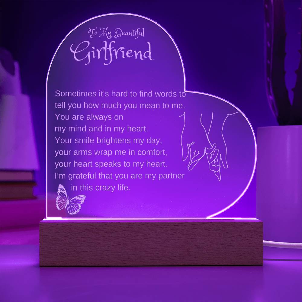 To My Girlfriend  | Engraved Acrylic Heart Plaque