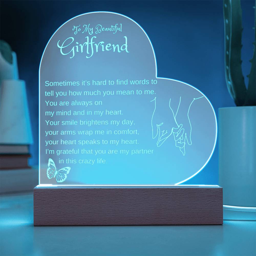 To My Girlfriend  | Engraved Acrylic Heart Plaque